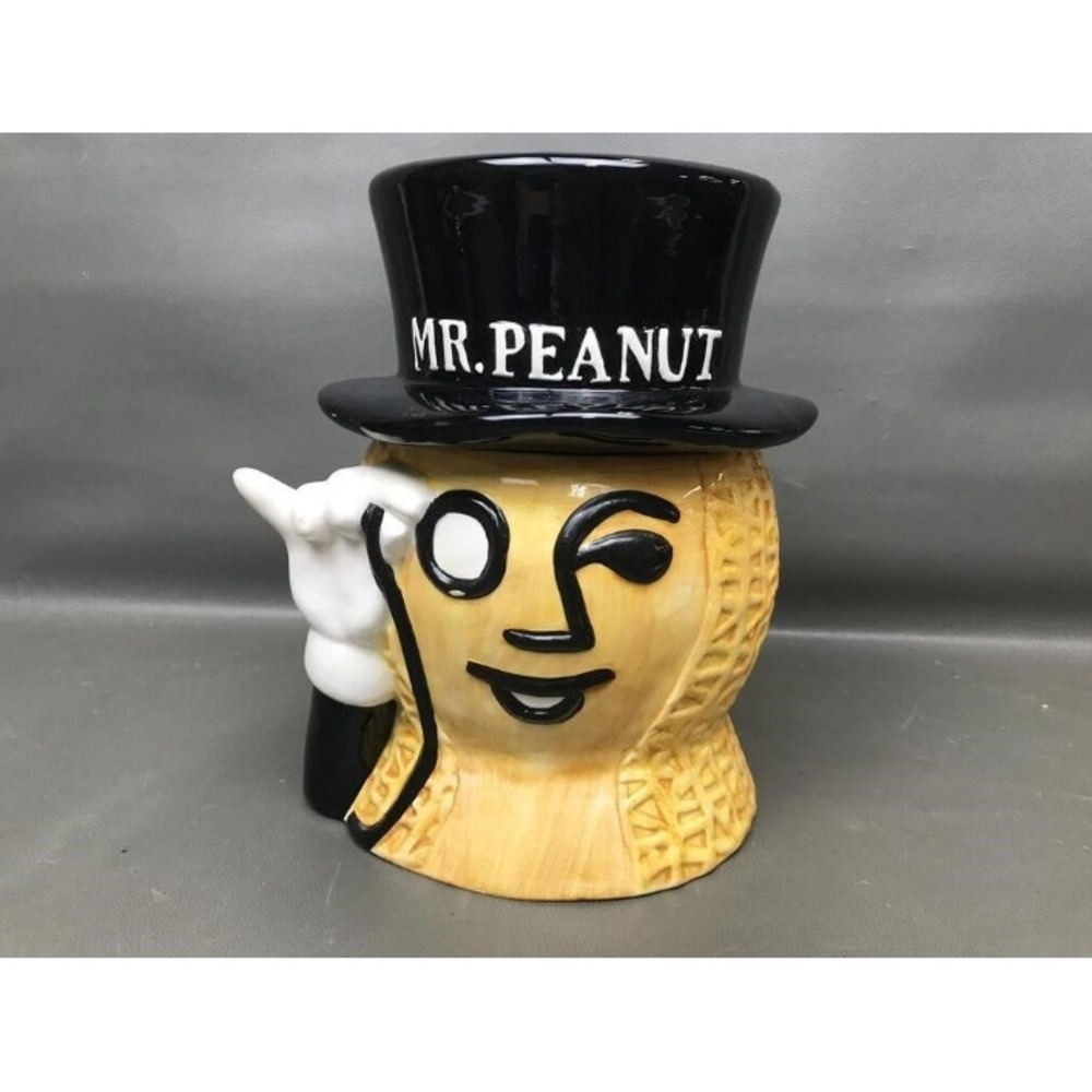 Nabisco Classics Mr Peanut Ceramic Cookie Jar Top Hat Block China Advertising